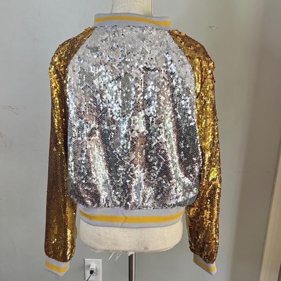 Daisy Silver and Gold Sequin Bomber Jacket - Picture 3 of 7